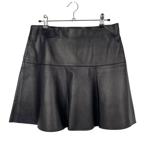 Vince Black Lambskin Leather A-Line Flare Mini Skirt Women's Size 4 $585